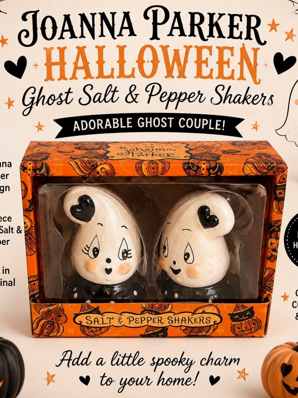 Joanna Parker Halloween White Ghost Salt & Pepper Shakers